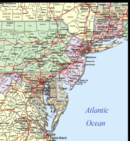 MID ATLANTIC REGION MAP COLOR download to your computer